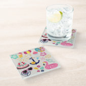Cute Nautical Birthday ガラスコースター (アングル)