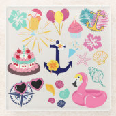 Cute Nautical Birthday ガラスコースター (正面)