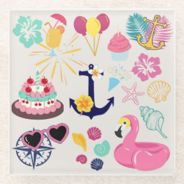 Cute Nautical Birthday ガラスコースター