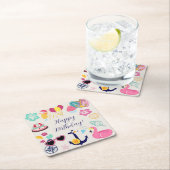 Cute Nautical Birthday スクエアペーパーコースター (インサイチュ)