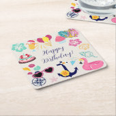 Cute Nautical Birthday スクエアペーパーコースター (アングル)