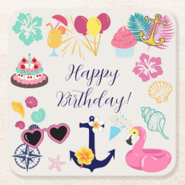 Cute Nautical Birthday スクエアペーパーコースター