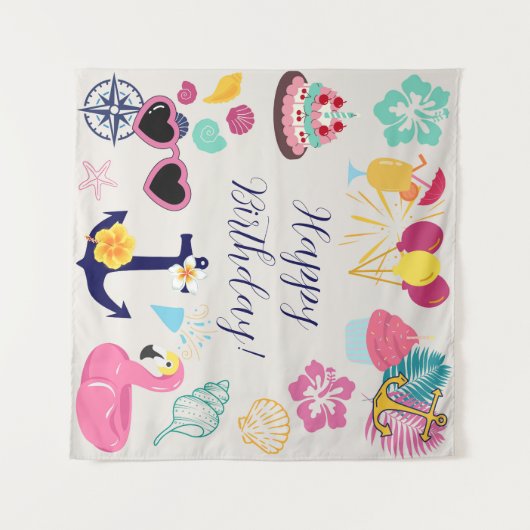  Cute Nautical Birthday タペストリー (正面(横))