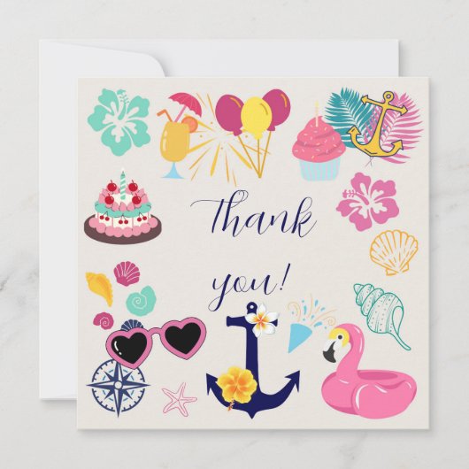   Cute Nautical Birthday Thank You Card サンキューカード (正面)