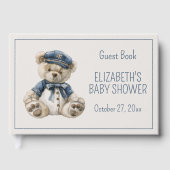 Cute Nautical Blue Baby Bear Baby Shower ゲストブック (正面)