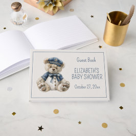 Cute Nautical Blue Baby Bear Baby Shower ゲストブック
