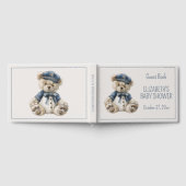 Cute Nautical Blue Baby Bear Baby Shower ゲストブック (全面)