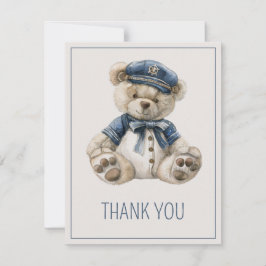 Cute Nautical Blue Baby Bear Baby Shower サンキューカード