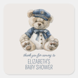 Cute Nautical Blue Baby Bear Baby Shower スクエアシール