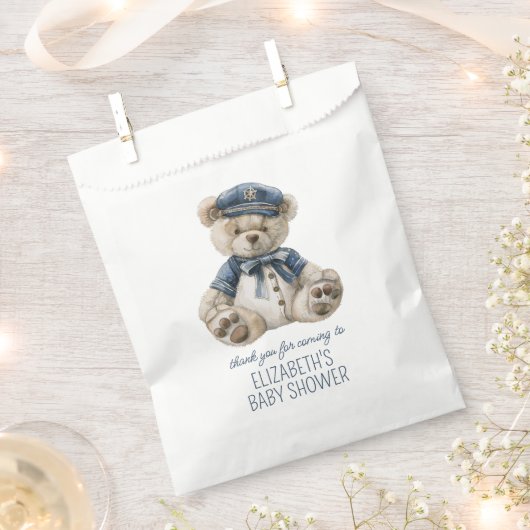 Cute Nautical Blue Baby Bear Baby Shower フェイバーバッグ (クリップ留めされた状態)