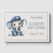 Cute Nautical Blue Baby Elephant Baby Shower ゲストブック (正面)