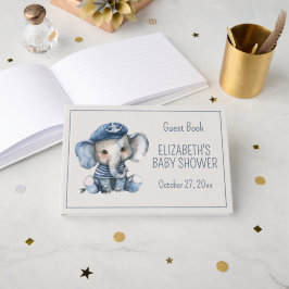 Cute Nautical Blue Baby Elephant Baby Shower ゲストブック