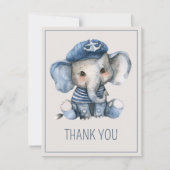 Cute Nautical Blue Baby Elephant Baby Shower サンキューカード (正面)