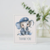 Cute Nautical Blue Baby Elephant Baby Shower サンキューカード (スタンド正面)