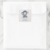Cute Nautical Blue Baby Elephant Baby Shower スクエアシール (バッグ)