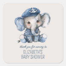 Cute Nautical Blue Baby Elephant Baby Shower