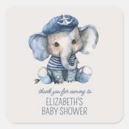 Cute Nautical Blue Baby Elephant Baby Shower スクエアシール