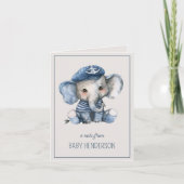 Cute Nautical Blue Baby Elephant Personalized ノートカード (正面)