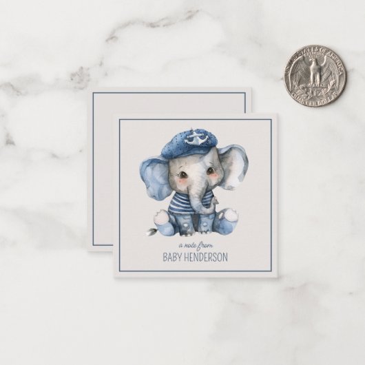 Cute Nautical Blue Baby Elephant Personalized ノートカード (正面/裏面インサイチュ)