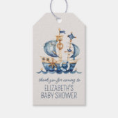 Cute Nautical Blue Sailing Ship Baby Shower ギフトタグ (正面)