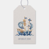 Cute Nautical Blue Sailing Ship Baby Shower ギフトタグ (裏面)