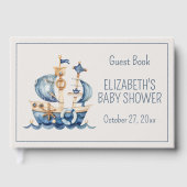 Cute Nautical Blue Sailing Ship Baby Shower ゲストブック (正面)