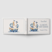 Cute Nautical Blue Sailing Ship Baby Shower ゲストブック (全面)