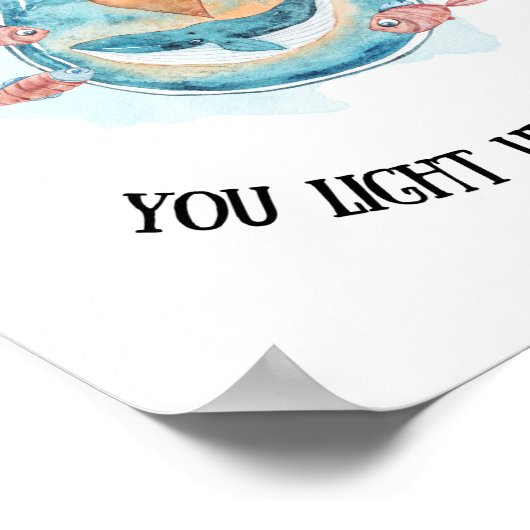 Cute Nautical Blue Whale Nursery/Bathroom Wall Art ポスター (角)