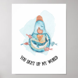 Cute Nautical Blue Whale Nursery/Bathroom Wall Art ポスター