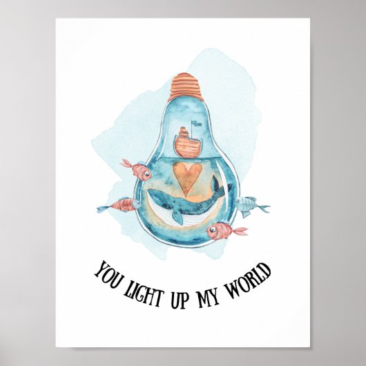 Cute Nautical Blue Whale Nursery/Bathroom Wall Art ポスター (正面)