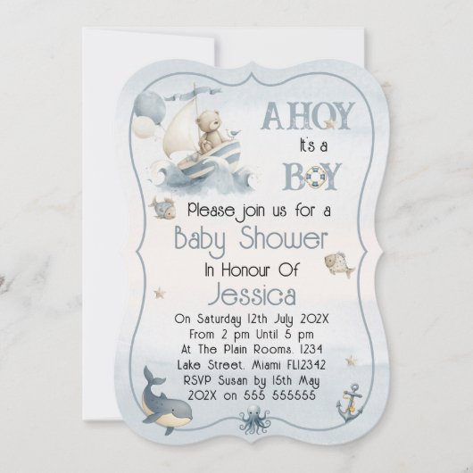 Cute Nautical Boy Baby Shower Invitation 招待状 (正面)