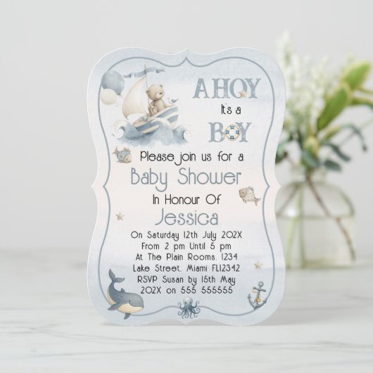 Cute Nautical Boy Baby Shower Invitation 招待状 (スタンド正面)