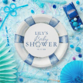 Cute Nautical Ocean Lifebuoy Baby Shower ペーパープレート (パーティー)