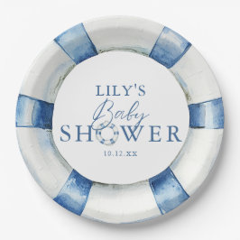 Cute Nautical Ocean Lifebuoy Baby Shower ペーパープレート