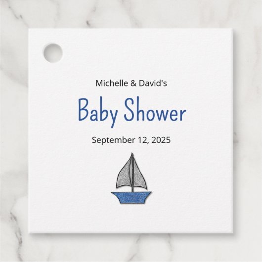 Cute Nautical Sailboat Baby Boy Couples Shower フェイバータグ (正面)