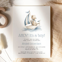 Cute Nautical Teddy Bear Boy Baby Shower