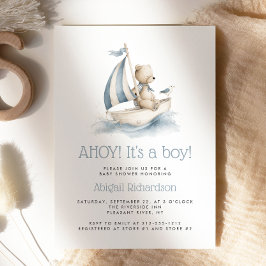 Cute Nautical Teddy Bear Boy Baby Shower 招待状