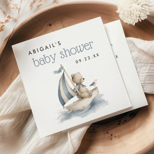 Cute Nautical Teddy Bear Boys Baby Shower スタンダードカクテルナプキン