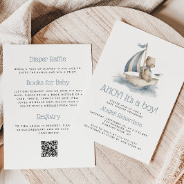 Cute Nautical Teddy Bear QR Code Boy Baby Shower 招待状