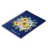 Cute Navy Blue Boho Wildflowers Notebook Journal ノートブック (左側)