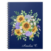 Cute Navy Blue Boho Wildflowers Notebook Journal ノートブック (正面)