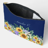 Cute Navy Blue Watercolor Wildflowers Cosmetic Bag アクセサリーポーチ (見開き)