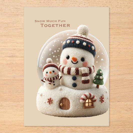 Cute Needle Felted Snowman Snowglobe アクリル招待状 (正面)