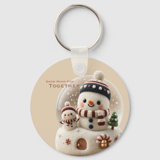 Cute Needle Felted Snowman Snowglobe キーホルダー (正面)