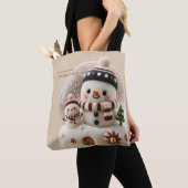 Cute Needle Felted Snowman Snowglobe トートバッグ (クローズアップ)