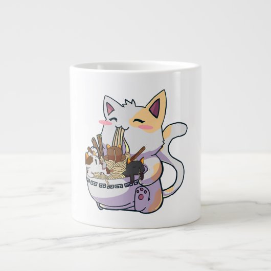 Cute Neko Cat With Ramen Noodles Bowl Anime Japan  ジャンボコーヒーマグカップ (正面)