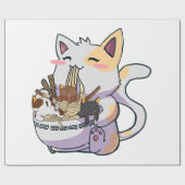 Cute Neko Cat With Ramen Noodles Bowl Anime Japan  ラッピングペーパー (フラット)