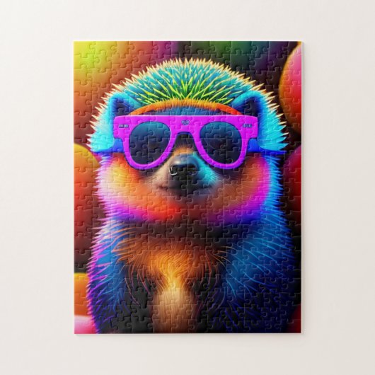 cute neon glasses hedgehog animal sunglasses funny ジグソーパズル (縦)