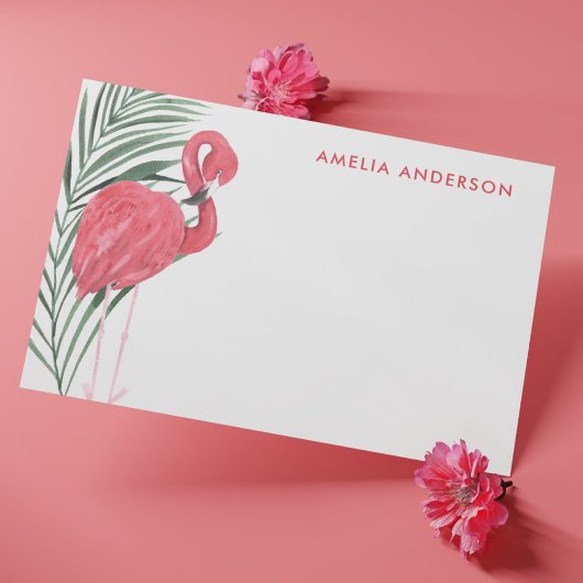 Cute Neon Pink Flamingo Tropical Palm Leaf  ノートカード