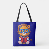 Cute Nerd Lion Reading a Book トートバッグ (裏面)